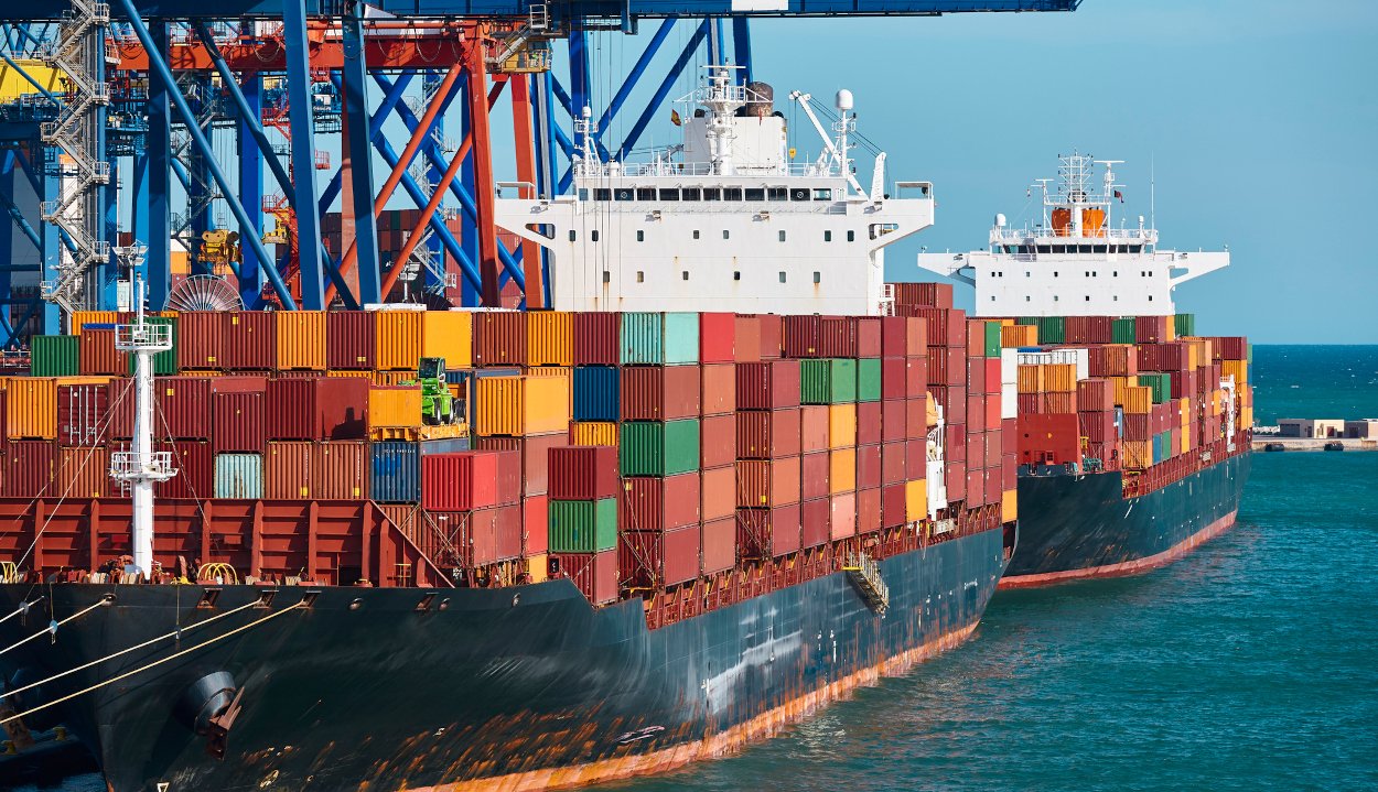 Home containers on a vessel. global market. cargo shipping. logistic